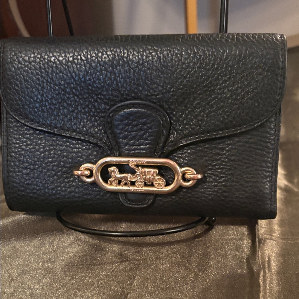 Coach Jade Envelope Black Leather Wallet with Gold Accent F88099